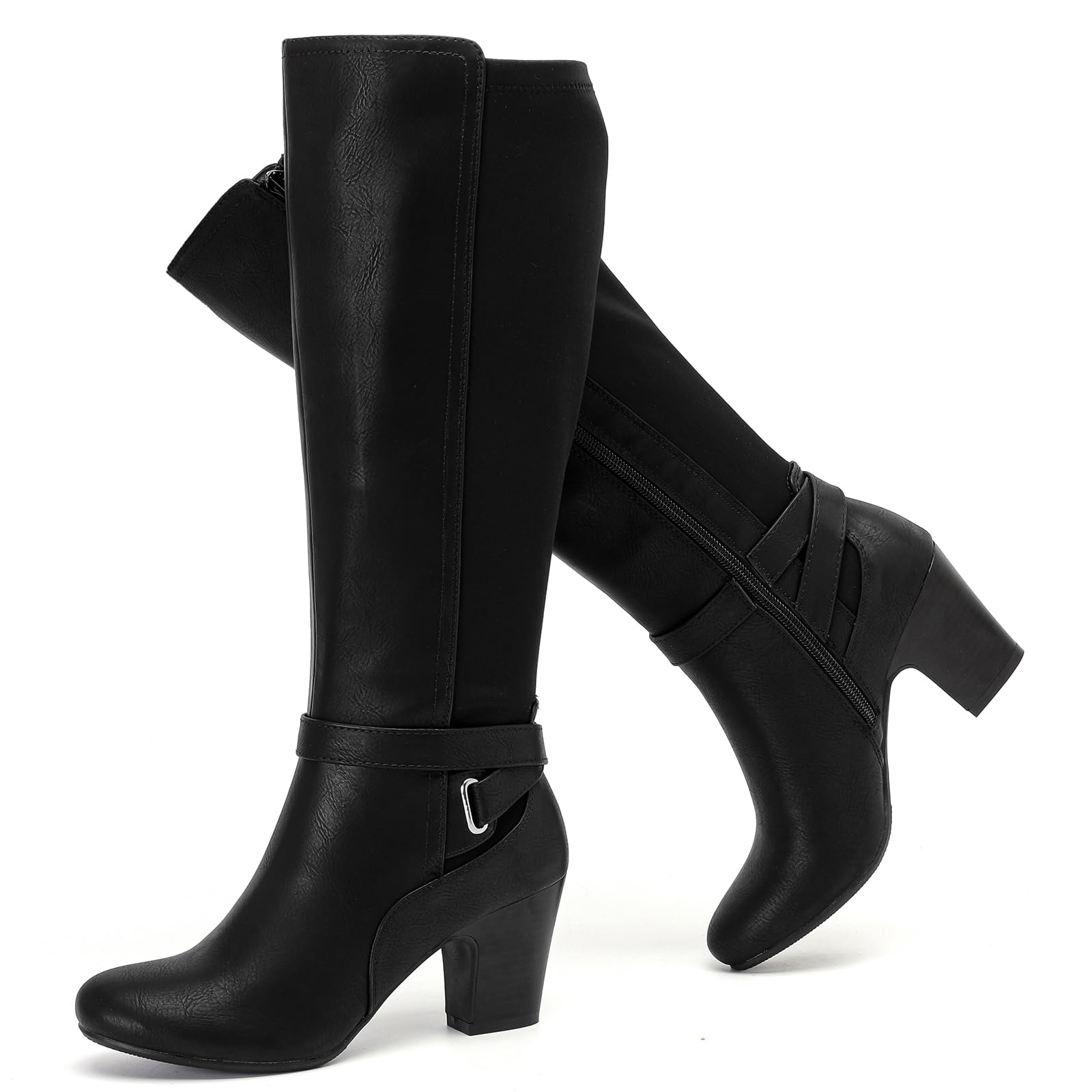 Women's Slouchy Knee High Boots with Chunky Heel, Pointed Toe, Comfortable and Fashionable Fall Winter Boots for Women.